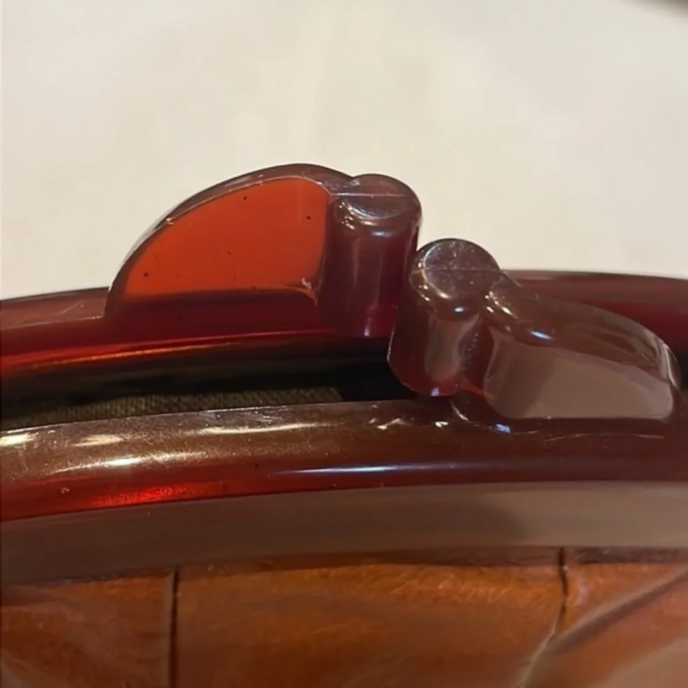 Roger Gimbel Vintage‎ Brown Leather Tortoise Clutch Small Made in Hong Kong